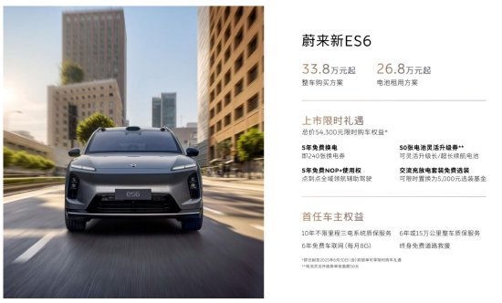 股票十大杠杆公司 蔚来新ES6、新EC6上市，整车购买售价33.8万元起